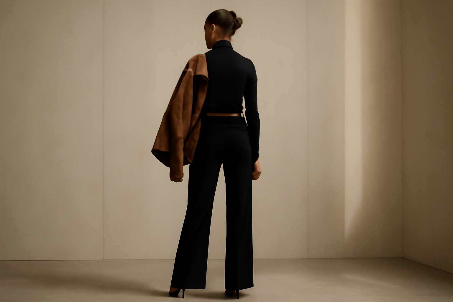 Trik Heleny Vondráčkové, který opticky prodlouží postavu: černý komplet s koňakovým páskem