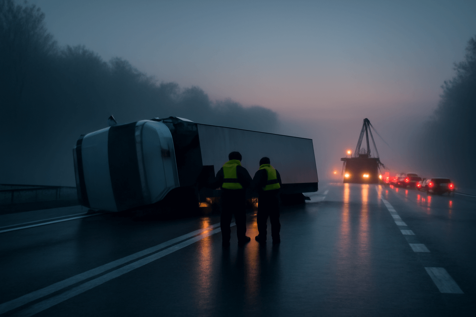 Převrácený kamion zablokoval D6 u Hostivice, na dálnici byla i další nehoda u Krušovic