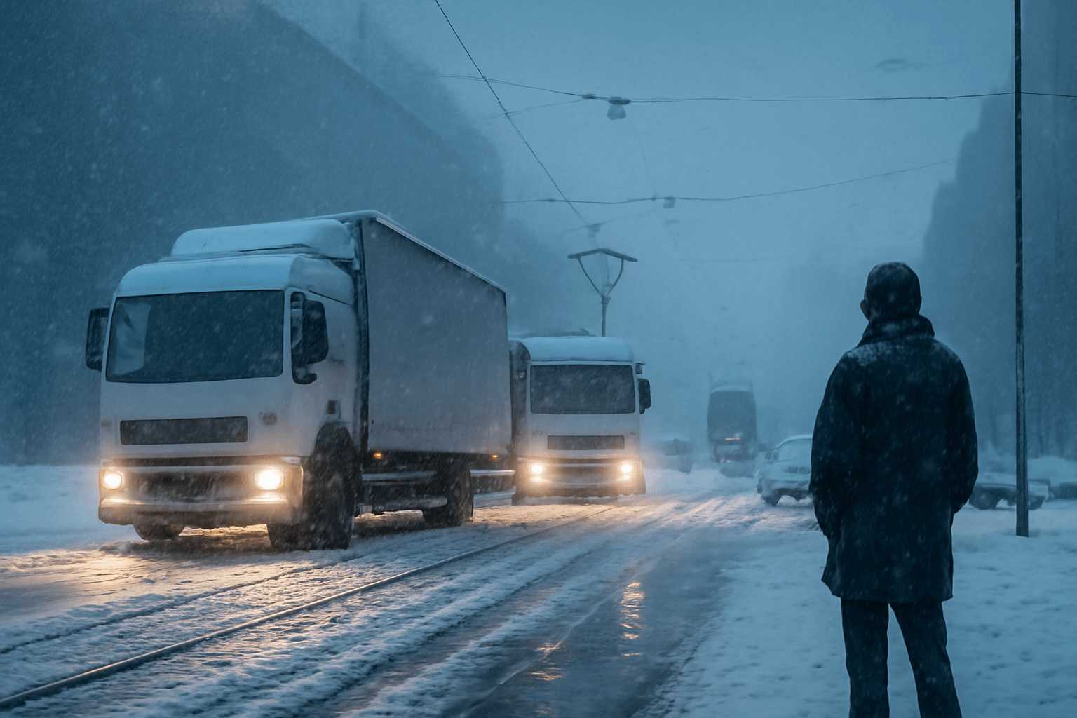 Sníh ochromil část pražské dopravy. Kamiony blokovaly ulice, letiště omezilo přílety