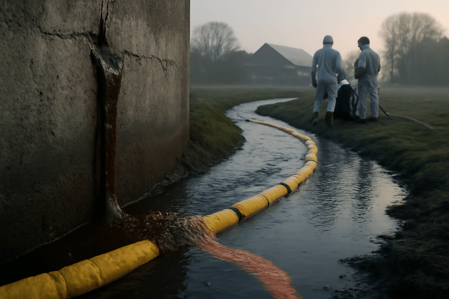 Prasklá betonová nádrž v Podmyčích: kejda se dostala do Junáckého potoka a do Dyje