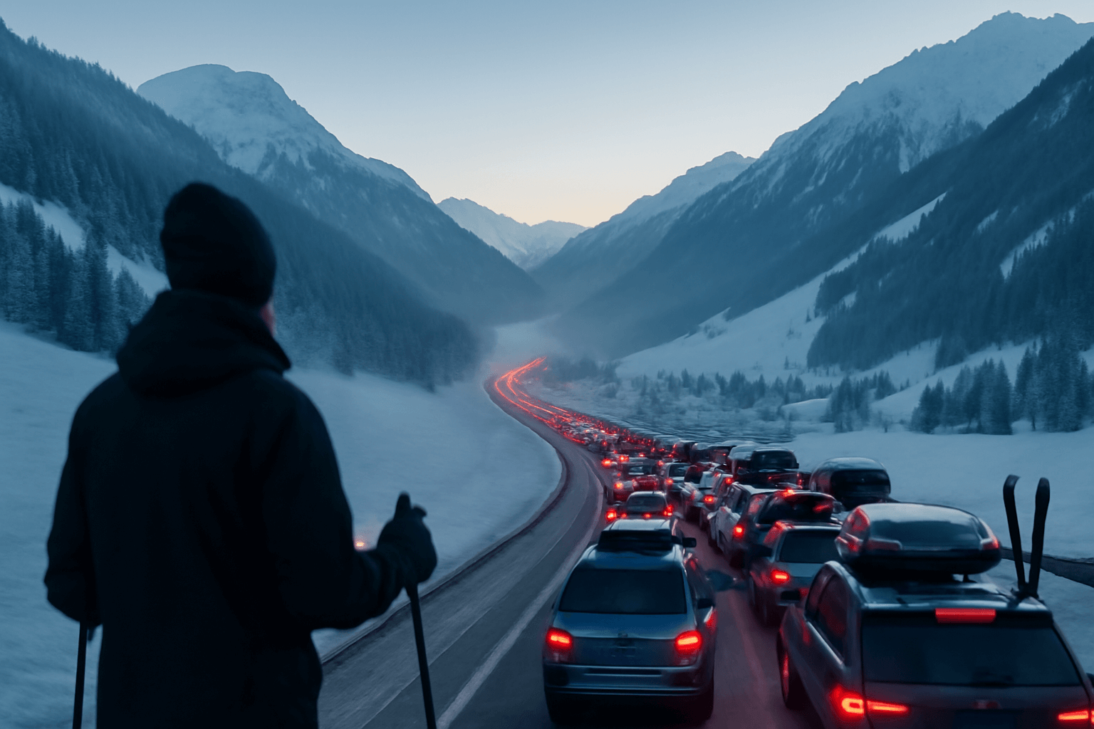 První zácpy směrem ke sjezdovkám: v Alpách hustý provoz během víkendu chassé-croisé