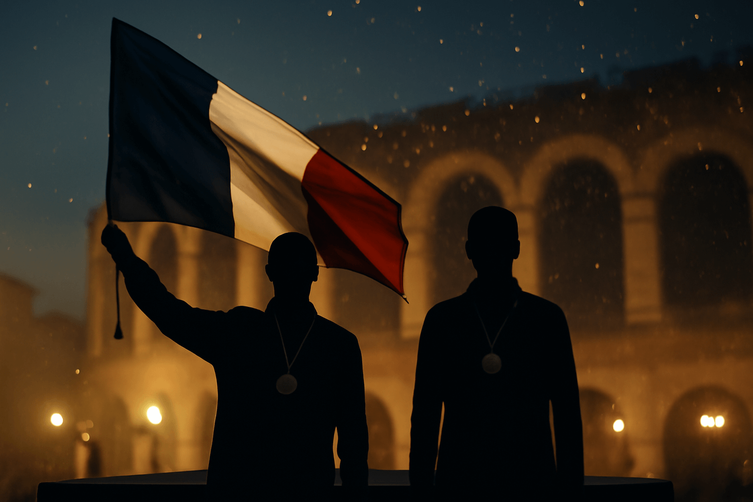 Weston a Bankes ponesou vlajku britského týmu při závěrečném ceremoniálu v Veroně