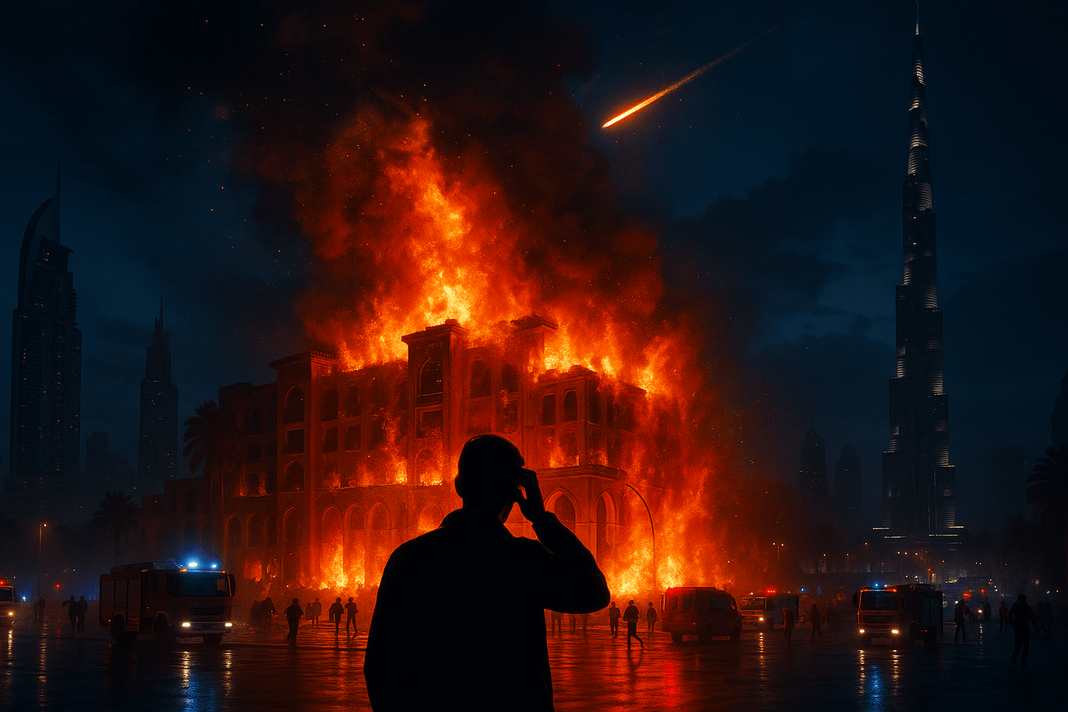 Iránské rakety zasáhly Dubaj: Požár v luxusním hotelu a chaos na letišti