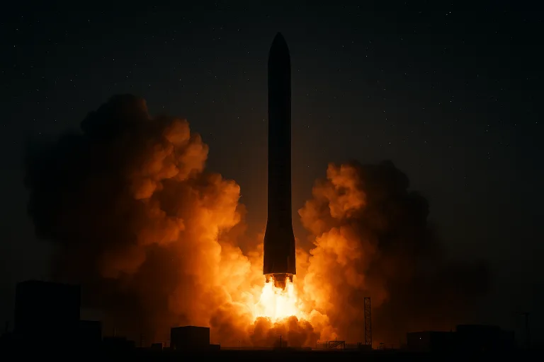 Výbuch rakety New Glenn během testu na startovní rampě