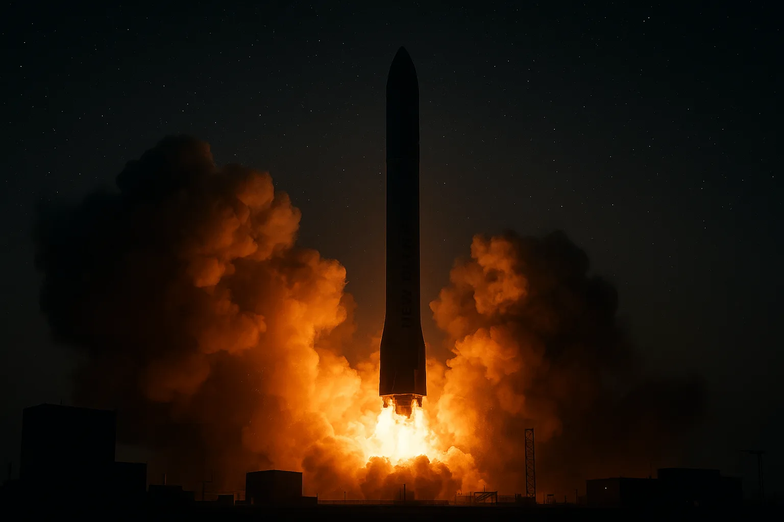 Výbuch rakety New Glenn během testu na startovní rampě